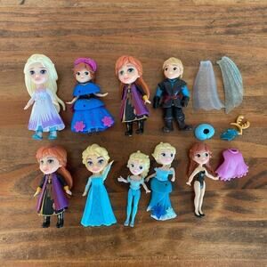 Disney Frozen Mini Posable Doll Figure Lot Of 9 Anna Kristoff Elsa 3"